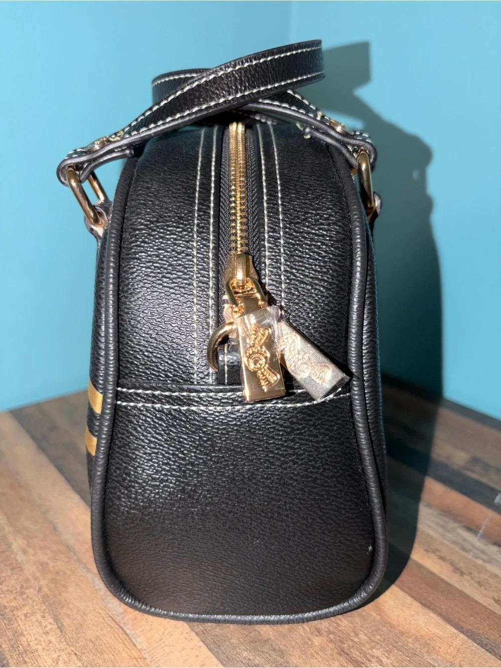 Von Dutch Black Bowling Bag with Gold Logo